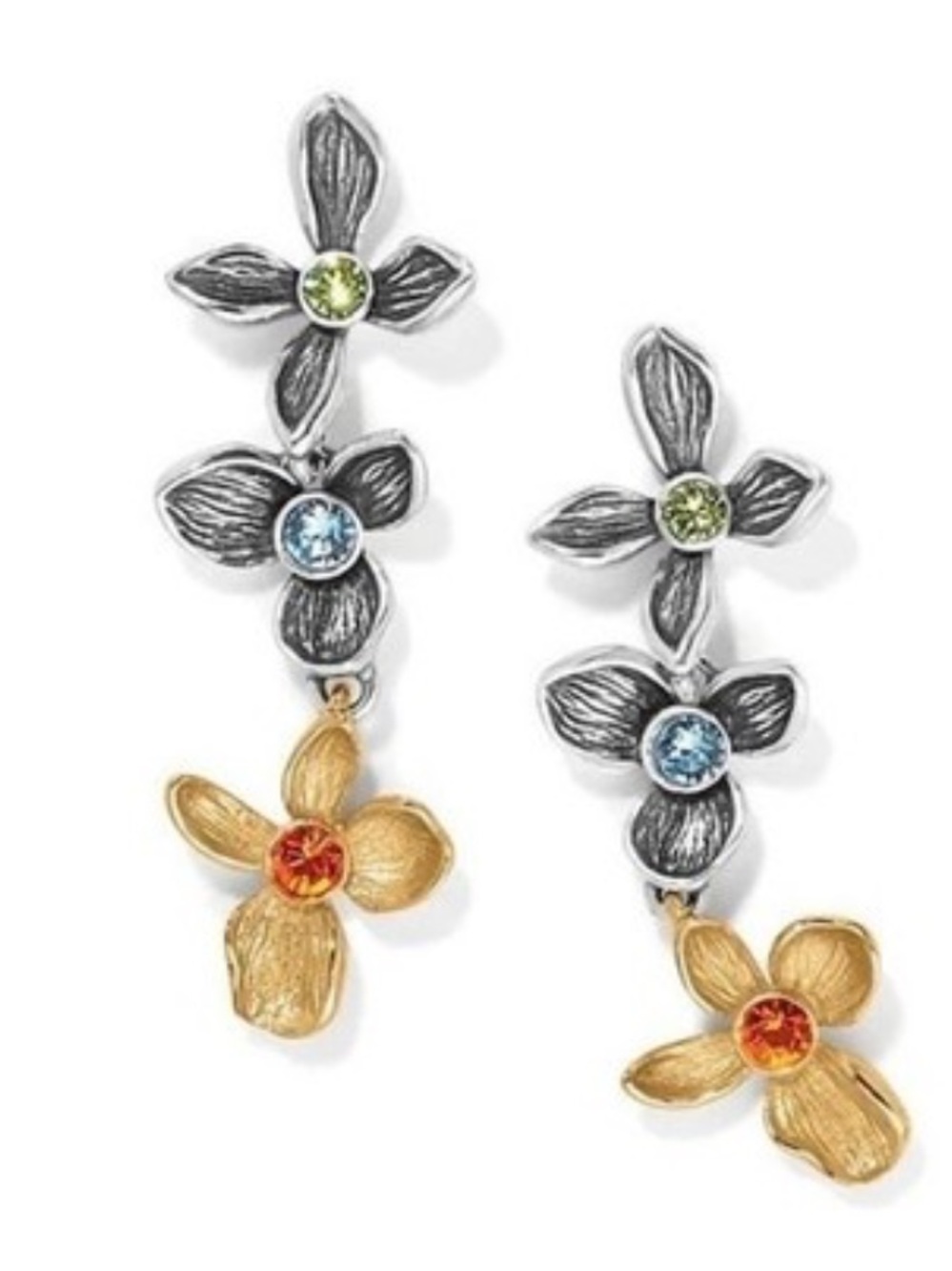 Brighton Two-Tone Everbloom Jardin triple floral Drop post Earrings
